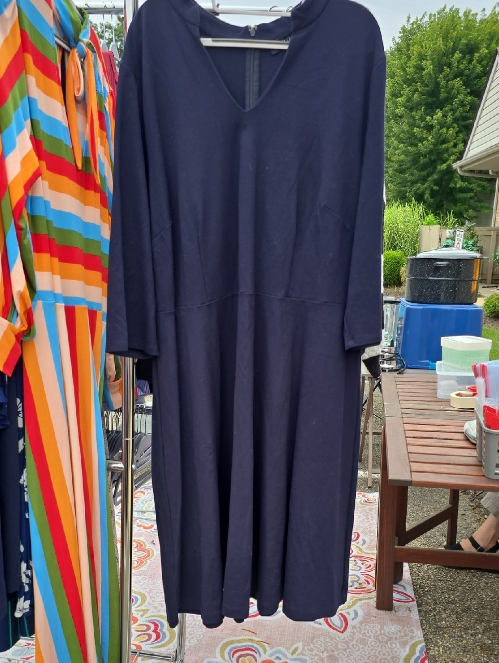 Eloquii Navy V-Neck Long Sleeve Midi Dress